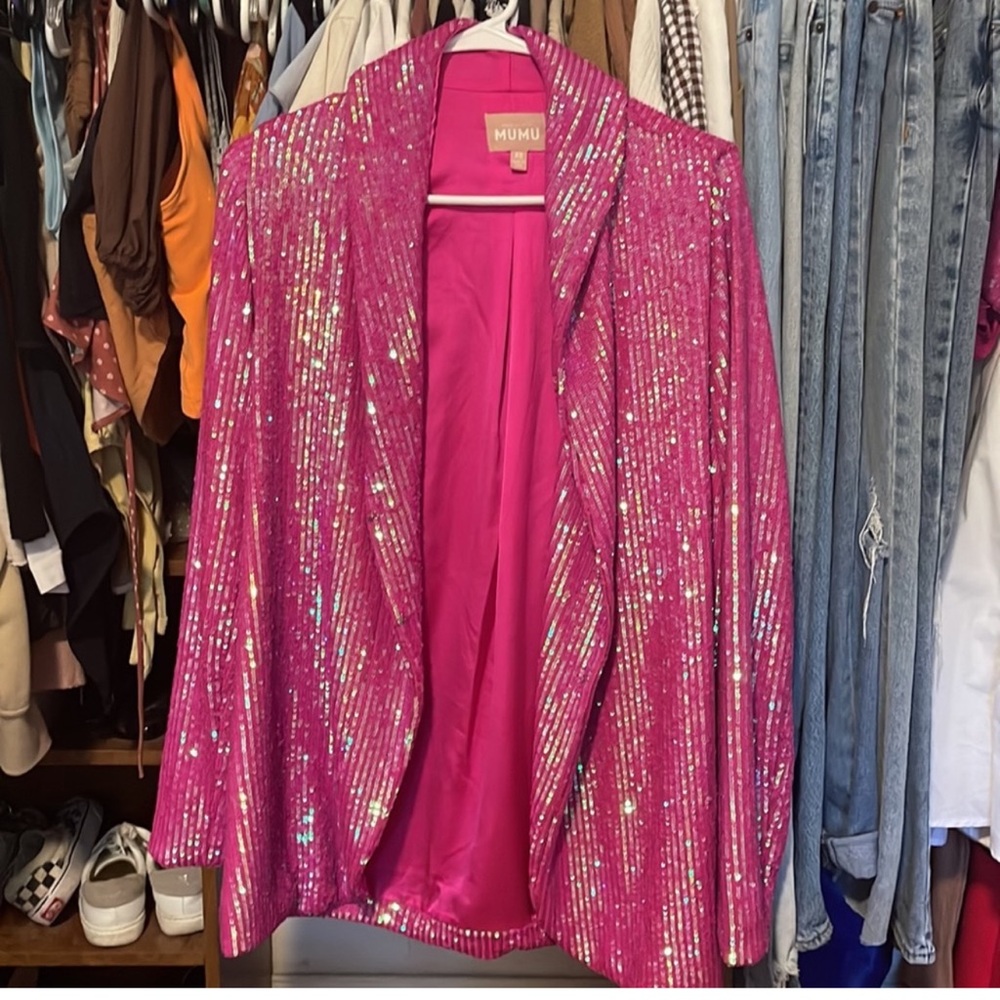Show me your mumu pink disco sequin blazer